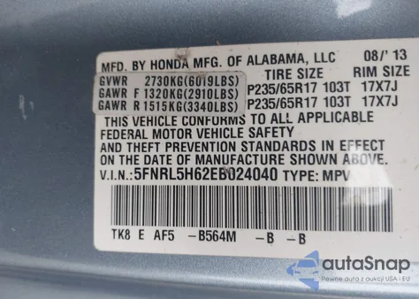 2014 Honda Odyssey Ex-L from USA, damaged, VIN 5FNRL5H62EB024040
